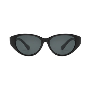 Classic black cat-eye sunglasses with wide frames and dark grey lenses for women