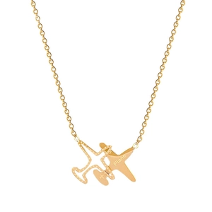 Minimalist gold titanium steel necklace featuring a stylized double airplane pendant design