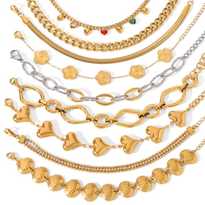 Collection of 18K gold and silver plated heart and floral necklaces with zircon details