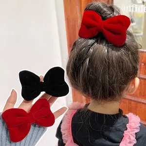 Velvet Bow Hair Clips For Kids Girls Elegant Red Black Chinese Style New Year Festive Hairpins Hair Accessories
