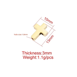 Polished golden stainless steel cross pendant with detailed size and weight dimensions