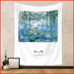 Claude Monet Art Gallery Series Wall Tapestry Impressionist Landscape Oil Painting Polyester Wall Hanging For Living Room Bedroom Home Decor