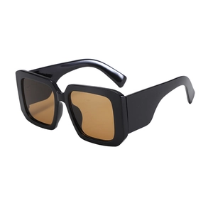 Retro Y2K oversized square sunglasses with black frame and brown lenses on white background