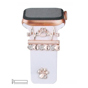 Detail of rose gold charms with diamonds for 21mm silicone smart watch straps