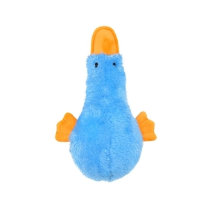 Jouet peluche canard bleu pour chiens avec bec orange et texture douce résistante