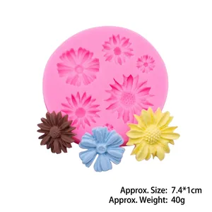 Pink silicone sunflower fondant mold for cake decorating and chocolate crafting