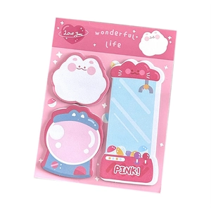 Cartoon creative sticky note set featuring cute pink vending machine and cloud shapes