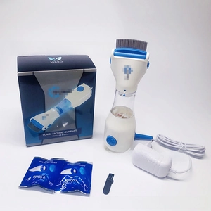 Electric pet flea vacuum set with metal comb teeth, power adapter, and filter bags