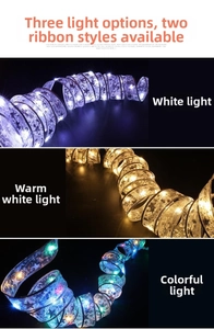 Detailed comparison of LED ribbon lights in white, warm white, and multicolor effects