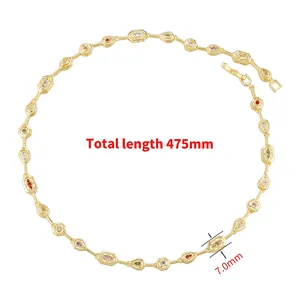 Vintage gold-plated necklace with multi-shaped colorful rhinestones in a circular layout