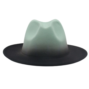 Classic fedora hat with a mint green to black gradient finish in high quality wool felt