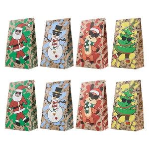 Christmas Kraft Paper Gift Bags Cartoon Santa Snowman Reindeer Pattern Oilproof Packaging For Candy Cookie Party Favors