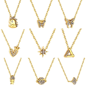Collier Pendentif Dinosaure Papillon Coeur Acier Inoxydable Plaqué Or Bijoux Animaux Strass Pour Femmes