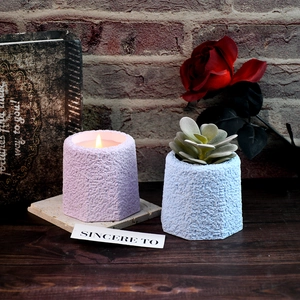 Detail of frosted hexagonal silicone molds for candle holders and succulent planters