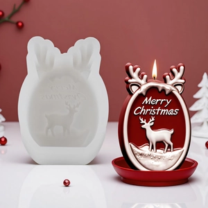 Molde de silicona de reno navideño para velas DIY con diseño de Merry Christmas
