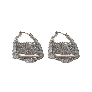 Sparkling silver zircon hoop earrings with geometric pave crystals for women