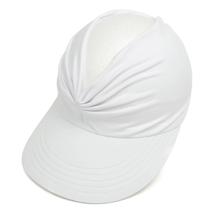 Close-up view showing the elegant pleated fabric detail on this white sun visor hat
