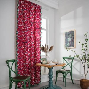 Floral Printed Cotton Linen Curtains With Green Tassel Edge Semi Shading Decorative Window Drapes Bohemian Style