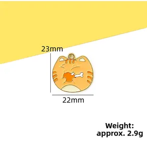 Detail view of orange cat enamel charm with 23mm x 22mm dimensions and 2.9g weight