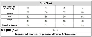 Detailed size guide table for women's striped shirt and pants set with measurements in cm