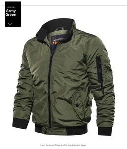 Detail view of army green bomber jacket featuring a utility zipper pocket on the left sleeve