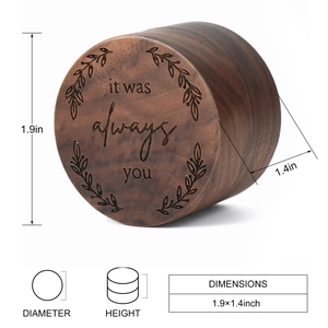 Detailed dimension guide for heart walnut wood ring box measuring 1.9x1.4 inches
