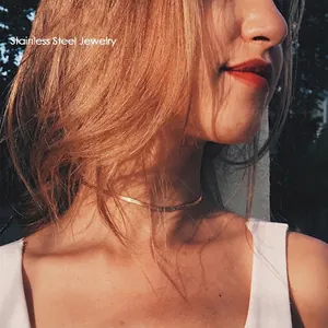 Ανοξείδωτο Ατσάλι Αλυσίδα Φιδιού Κολιέ για Γυναίκες Μινιμαλιστικό Επίπεδο Choker Επιχρυσωμένο Ασημί Κομψό Κόσμημα