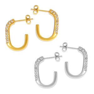 Elegant gold and silver titanium steel U-shaped stud earrings with inlaid crystals