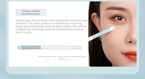 Detail of tongue-shaped concealer brush with 10mm bristles for covering facial blemishes