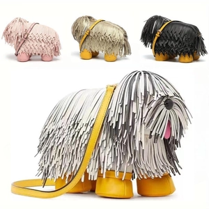 Creative dog shaped tassel crossbody bag with adjustable strap in multiple colors