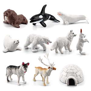 10-piece polar animal toy set including polar bear, husky, and igloo models
