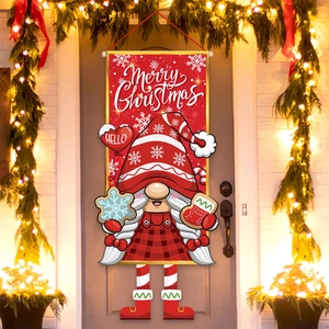 Christmas door banner with girl gnome and Merry Christmas text for festive home decor