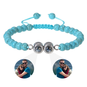 Bracelet De Projection En Perles De Pierre Naturelle Turquoise Amazonite Lave Ajustable Tissé À La Main Couple