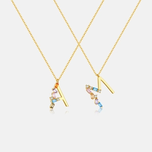925 Sterling Silver Initial Pendant Necklace For Women Colorful Zirconia Alphabet Letter Gold Plated Minimalist Fashion Jewelry
