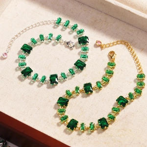 Emerald Green Zircon Bracelet Adjustable Alloy Chain Luxury Fashion For Women Gold Silver Plated