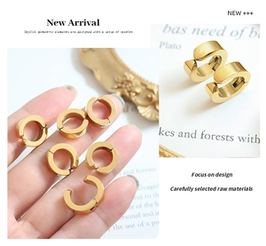 Detailed view of polished 18k gold plated titanium steel ear cuffs for non-pierced ears