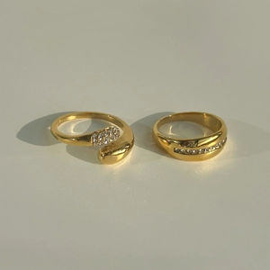18k gold plated stainless steel ring set featuring a crystal wrap and zircon band