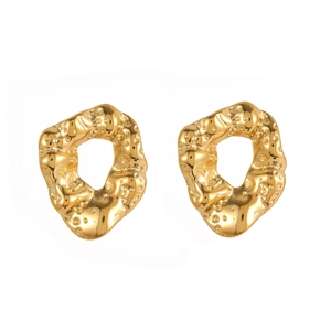 Irregular textured golden hoop earrings with a vintage molten metal design for women