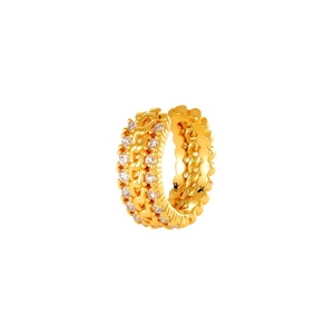 Minimalist gold U-shaped ear cuff with triple row pavé zircon and braided chain texture