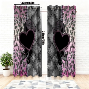 Detail of pink leopard and heart velvet blackout curtains with silver grommet rings