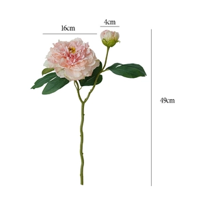 Pink silk faux peony spray with 16cm bloom and 4cm bud, 49cm length for home decor