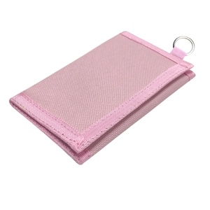 Pink camouflage canvas folding wallet for kids with metal keyring on white background