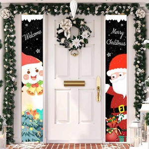 Merry Christmas Welcome Porch Banner Decoration Oxford Fabric For Front Door Hanging Sign Santa Claus Snowman Ornaments