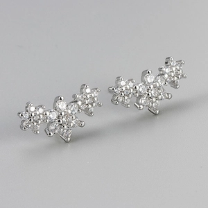 Elegant silver flower cluster stud earrings with micro-paved cubic zirconia crystals