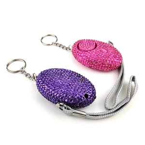 Allarmi di sicurezza rosa e viola con strass brillanti e portachiavi metallici