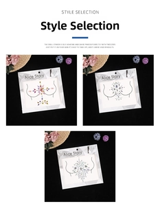 Detailed view of self-adhesive body jewels in three styles for festival party makeup