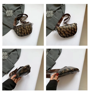 Multi-angle views of brown skull print waist bag with chain detail and adjustable strap