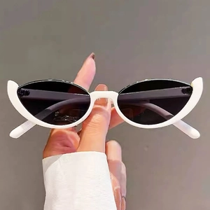 Retro white narrow frame cat-eye sunglasses with dark lenses for women fashion style