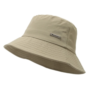 Beige quick-dry foldable sun hat for women with a wide brim and Narason metal logo