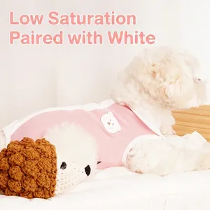 Pink breathable pet dog pajamas with white bear patch for small dogs in summer